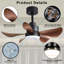 Ventilateur de plafond 28 pouces avec télécommande, lumières, petit ventilateur encastré, 5 pales réversibles, ventilateur de plafond à profil bas, 6 vitesses, 3 couleurs pour la cuisine de la chambre à coucher-547416377