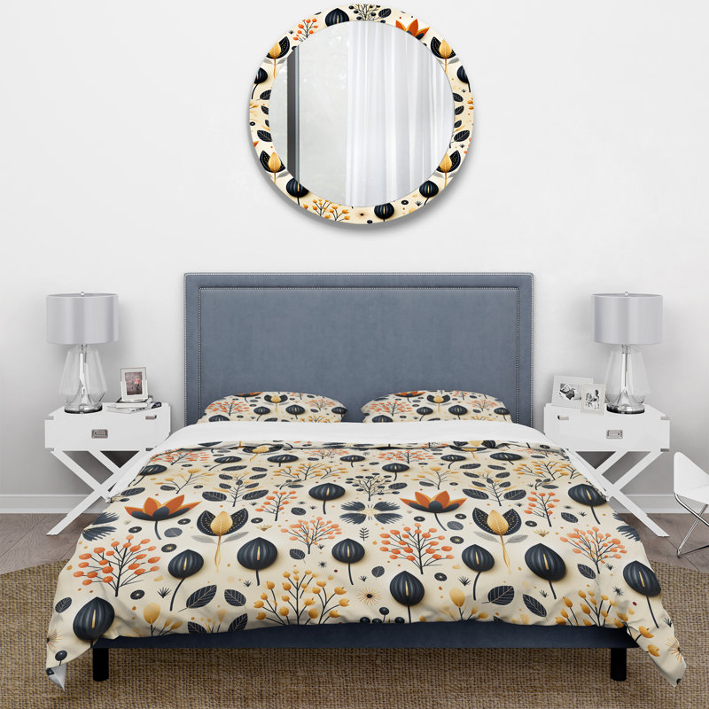 Ensemble de housse de couette Nordic Noir and Beige Simplicity Floral Grace - Floral