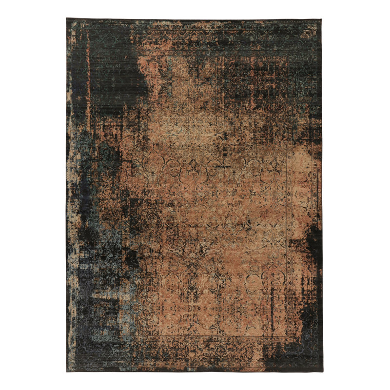 Rug & Kilim’S -Inspired Rug, Gold And Charcoal Abstract Florals