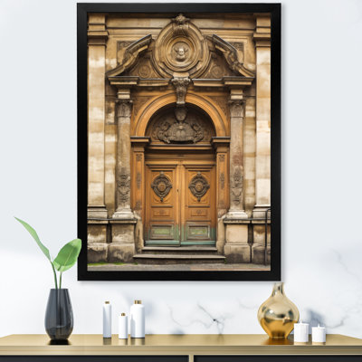 Vieille porte en bois avec sculptures à Paris, France I sur impression sur toile