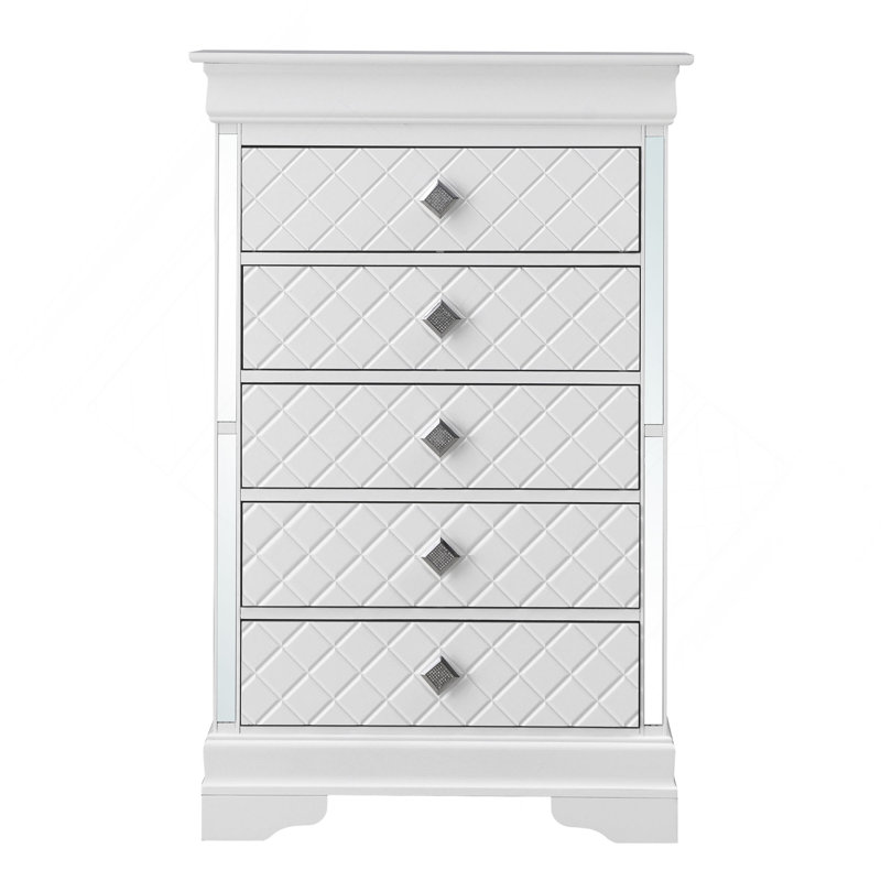 Commode verticale à 5 tiroirs avec façade texturée et poignées décoratives