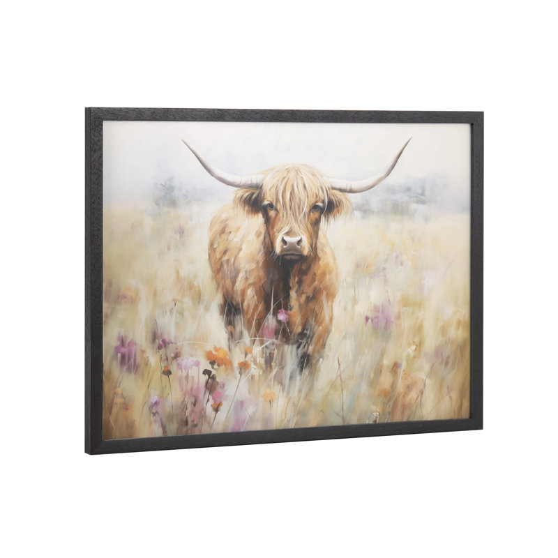 Mignonne vache des Highlands, art mural, H 16,65 po x l 12,65 po, Cadre noir