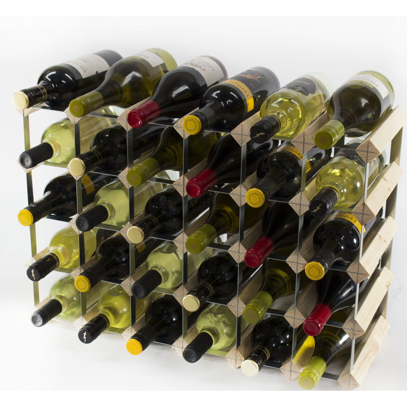 Felica 30 Bottle Floor Wine Bottle Rack, Natural Pine / Galvanised Steel