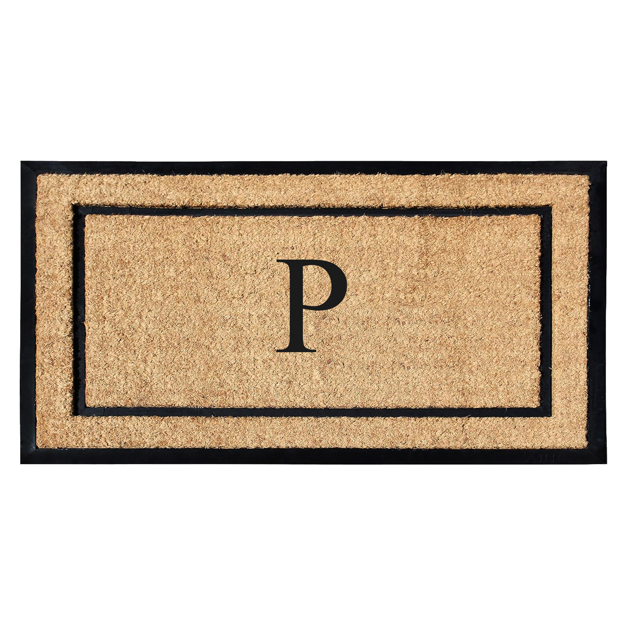 Danielian Rubber Coir Classic Border Monogrammed Doormat  24" x 48" Non-Slip Outdoor Door Mat, P
