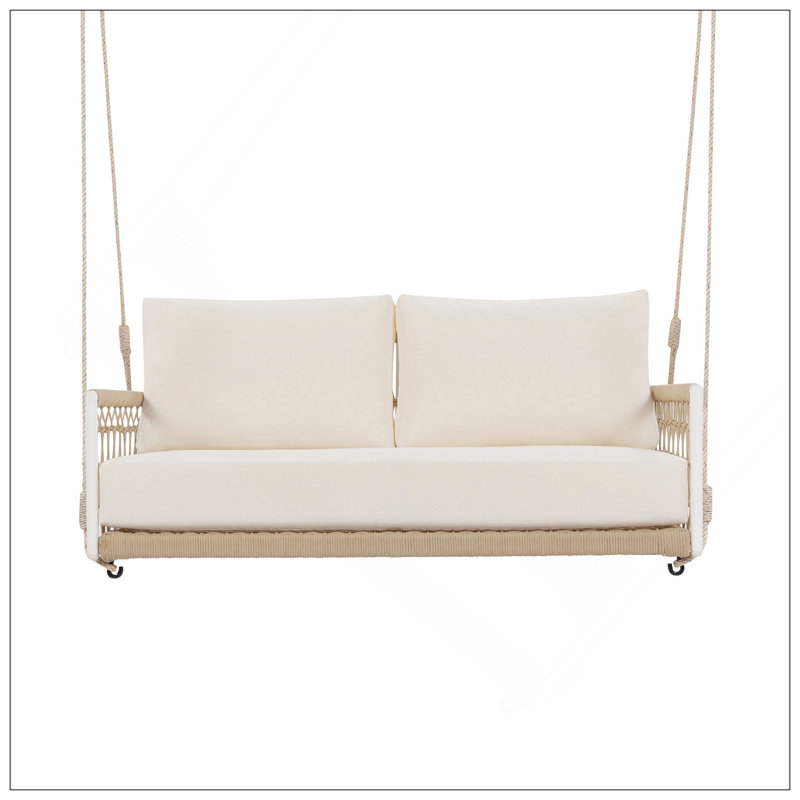 Canapé 1 pièce en corde tissée avec coussins pour 2 chaises de patio, cour et balcon, White