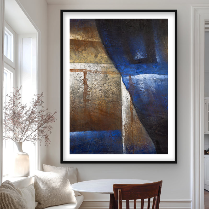 Formes en bronze avec lumière bleue | Beige, reproduction encadrée abstraite, H 48 po x l 36 po, Noir