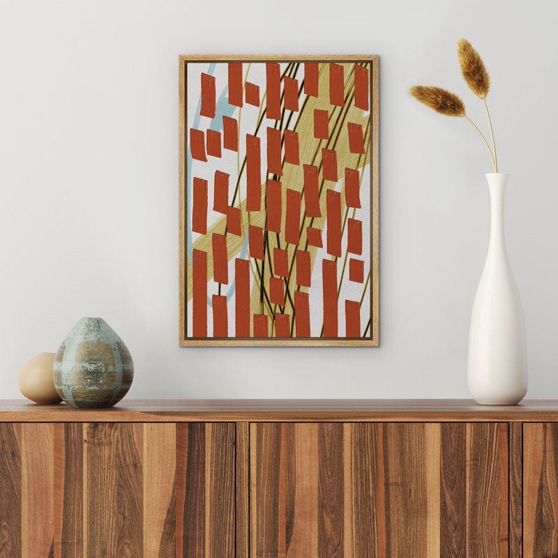 Abstrait géométrique rectangulaire, formes oranges encadrées, impression sur toile, Naturel, H 24 po x l 16 po