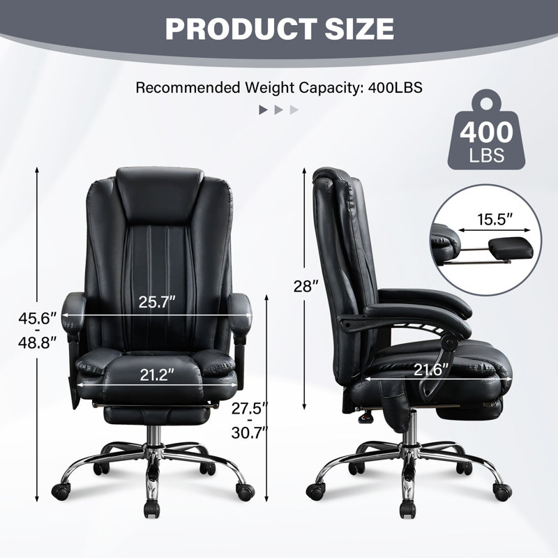Massage Office Chair With Heat And 6 Vibration Points,Executive Office Chair With Foot Rest And Padded Armrests,Reclining Backrest And Wheels