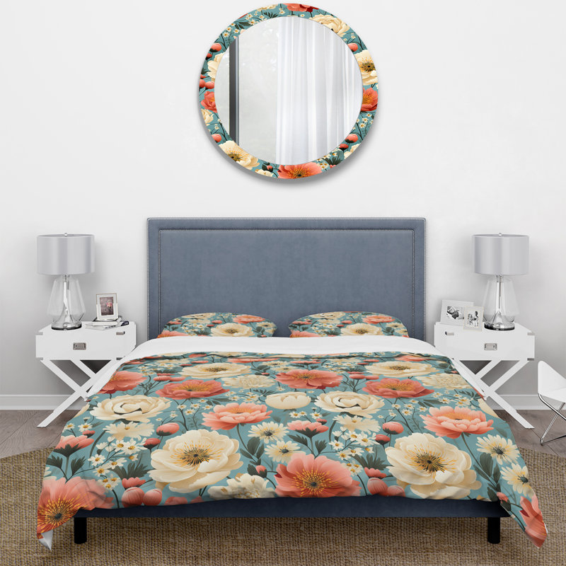Ensemble de housse de couette Retro Blooms, Housse de couette pour très grand lit et 2 très