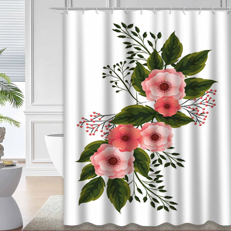 Rideau de douche imperméable à motif floral avec 12 crochets, L 72 po x l 84 po