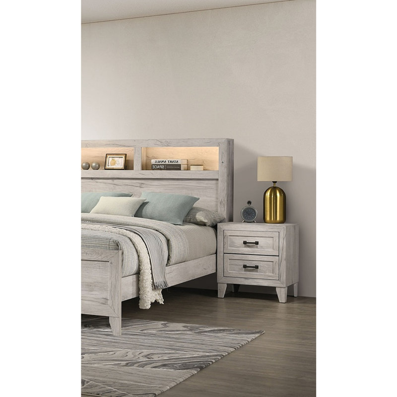 Table de chevet contemporaine en mélamine blanc délavé 1pc