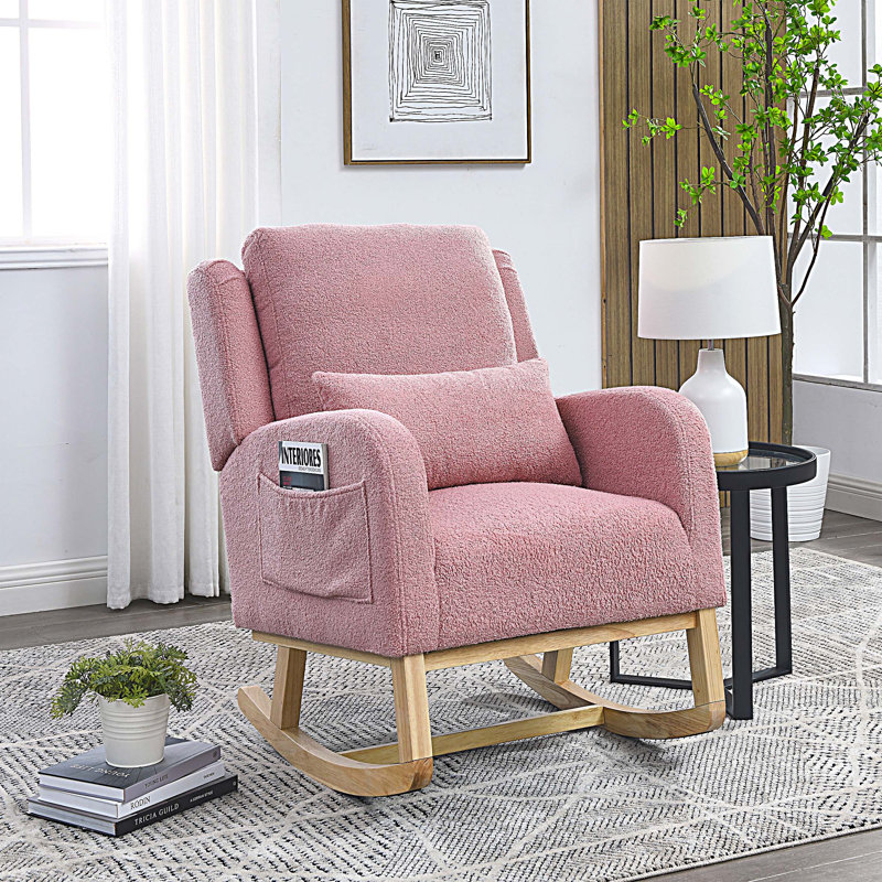 Chaise berçante moderne à dossier haut avec coussin lombaire, Rose