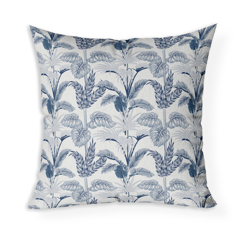 Jungle Symphony Indoor/Outdoor Square Throw Pillow, 16"H x 16"W, Blue/White