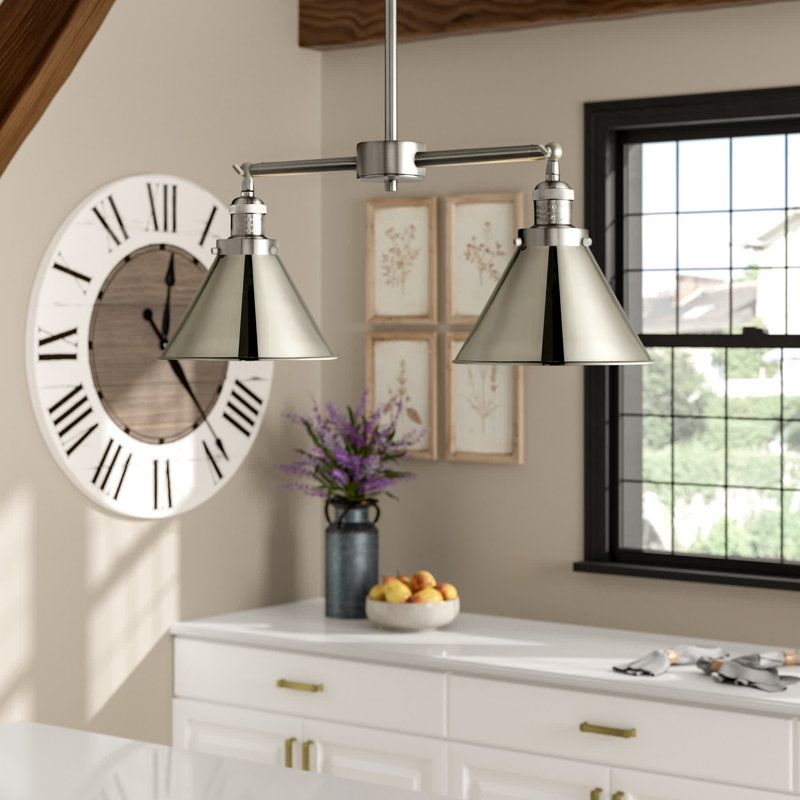 Luminaire suspendu pour îlot de cuisine 2 lumières Paylor, Ampoule non incluse, Nickel poli, Nickel poli