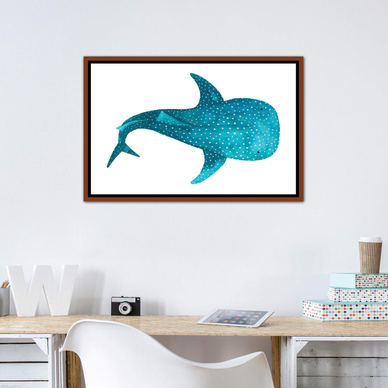 Requin baleine II - impression, Pas de tapis, H 26 po x l 40 po x 1,5 po, Toile avec cadre brun