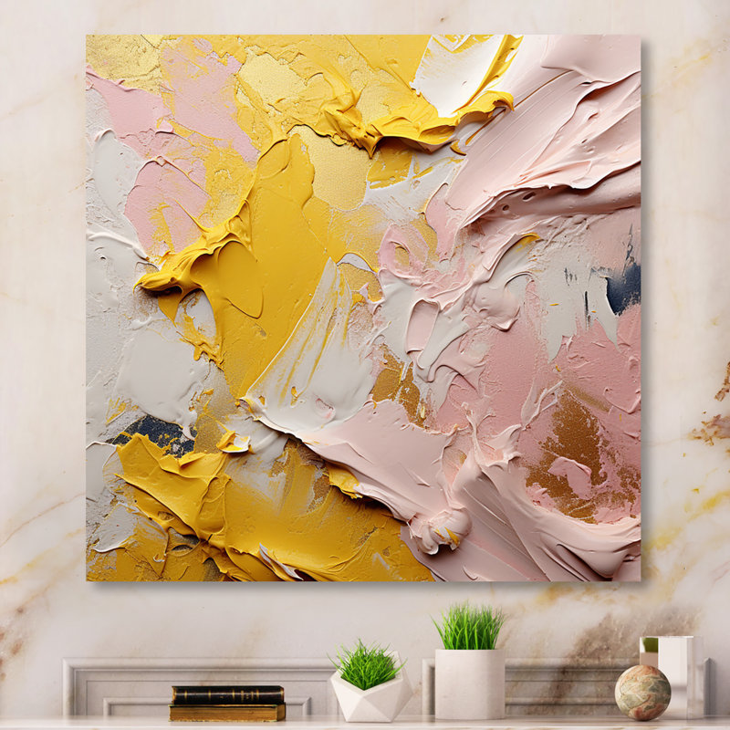 «Celebrating Destiny», reproduction de peinture abstraite or rose, H 36 po x l 36 po x P 1,5 po, Toile tendue
