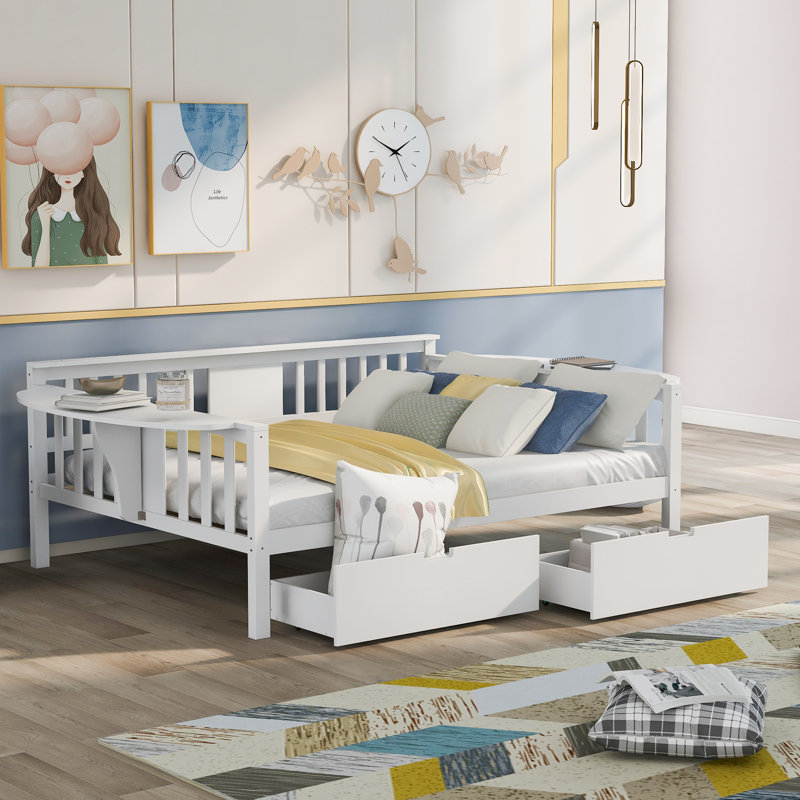 Full Size Daybed With Two Drawers, White