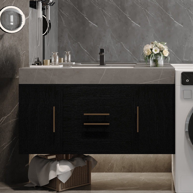 Meuble-lavabo flottant simple 39,4 pouces avec plateau en faux marbre