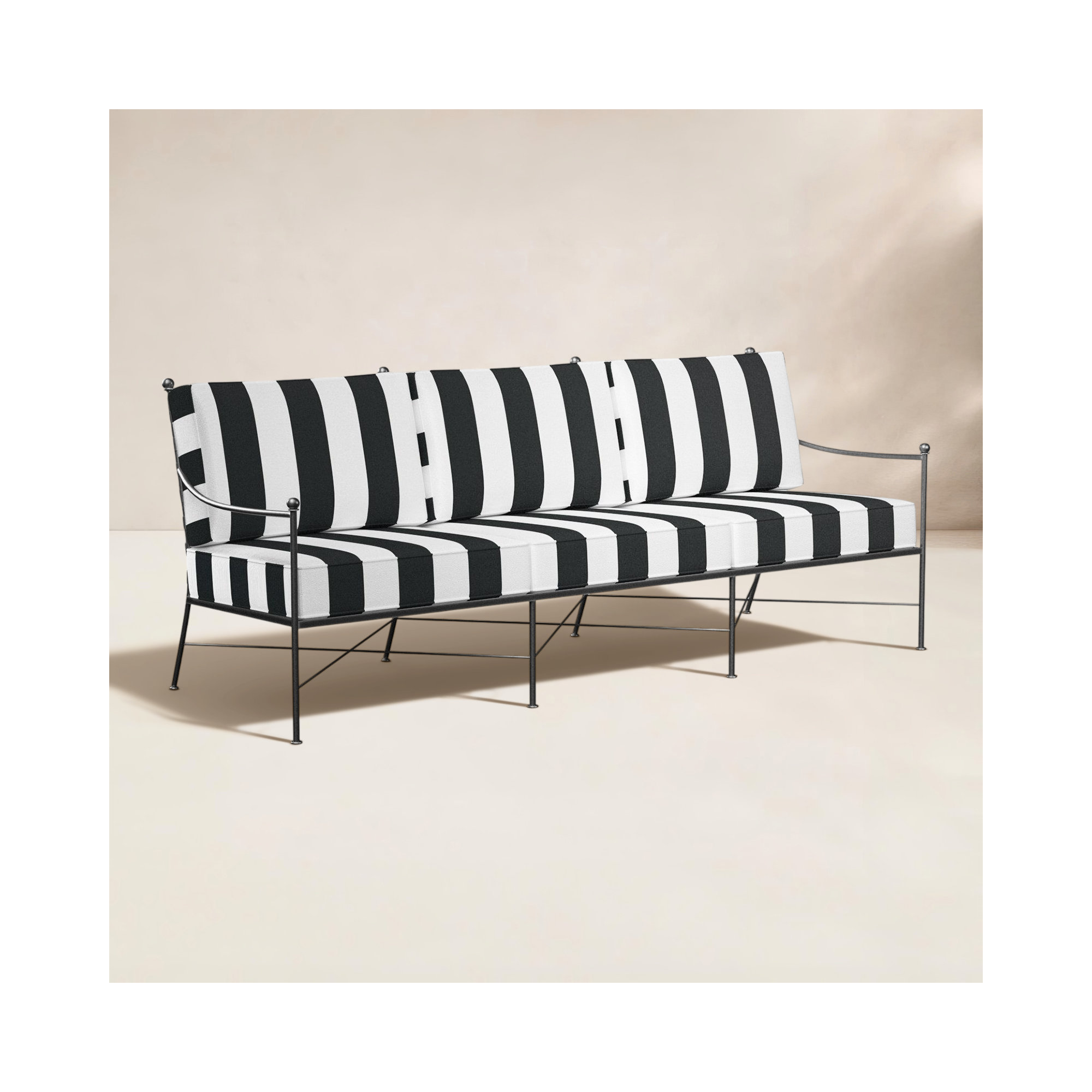 Lucier 76" Wide Outdoor Patio Sofa with Sunbrella® Cushions, Cabana Classic Striped Sunbrella®