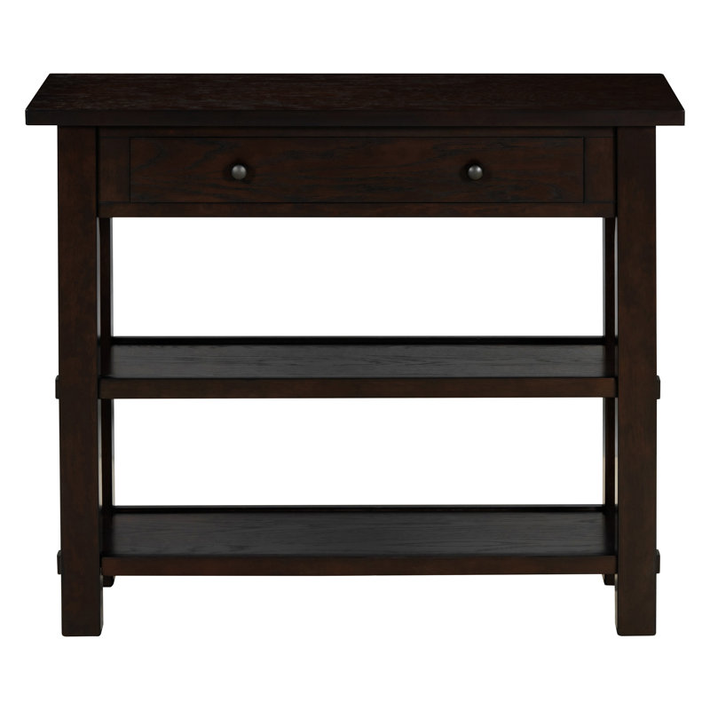 Retro Console Table with Drawer and Two Sturdy Shelves for Entryway, Living Room, Espresso