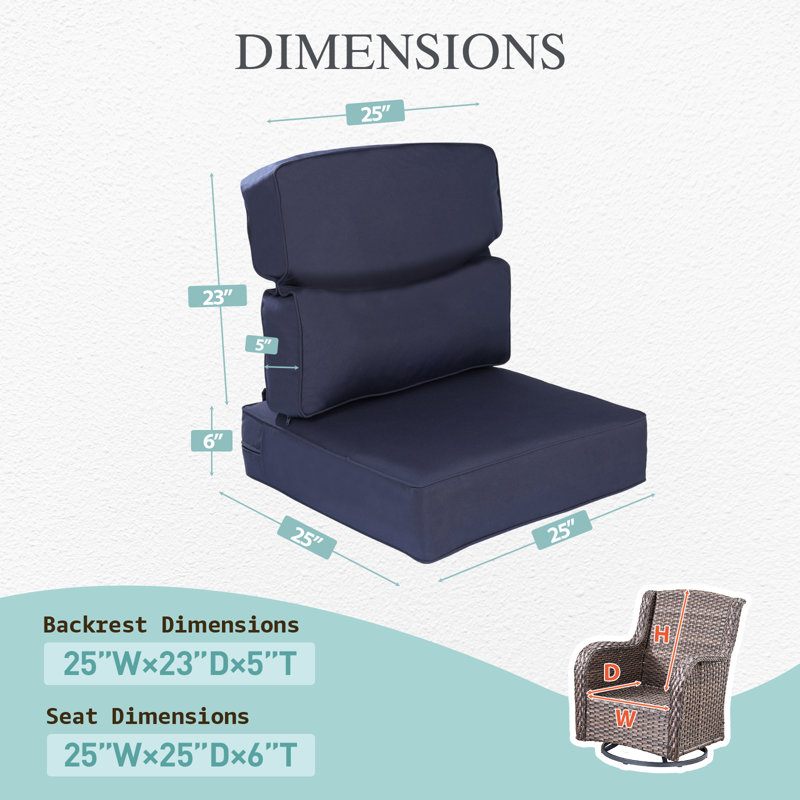 Aoodor Smile Outdoor Chair Cushions Set, Sunbrella Fabric High Back and Deep Seating Outdoor Cushion, Canvas Navy