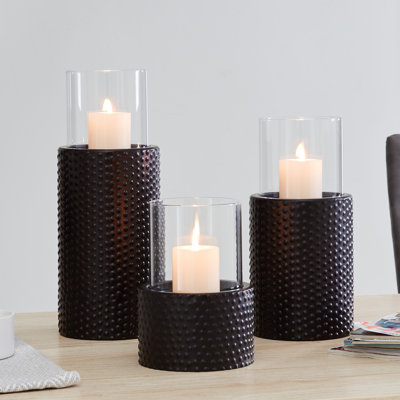 3 Piece Iron Tabletop Hurricane Holder Set