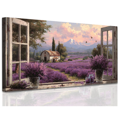 GUTTATY Rustic Farmhouse Wall Art, Floral Canvas Wall Decor Flower Prints, Lavender Field and Mountain Vintage Paintings Rustic Pictures for Bedroom Living Room Bathroom Decoration Artwork, 12x24 inches
