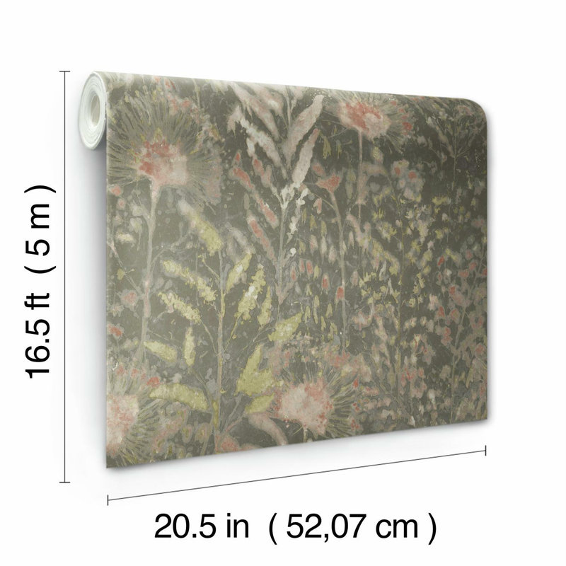 Papier peint adhésif pissenlit, Taupe / Rose