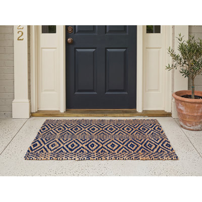 Tapis bleu/beige à rayures diamond handwoven Rieke
