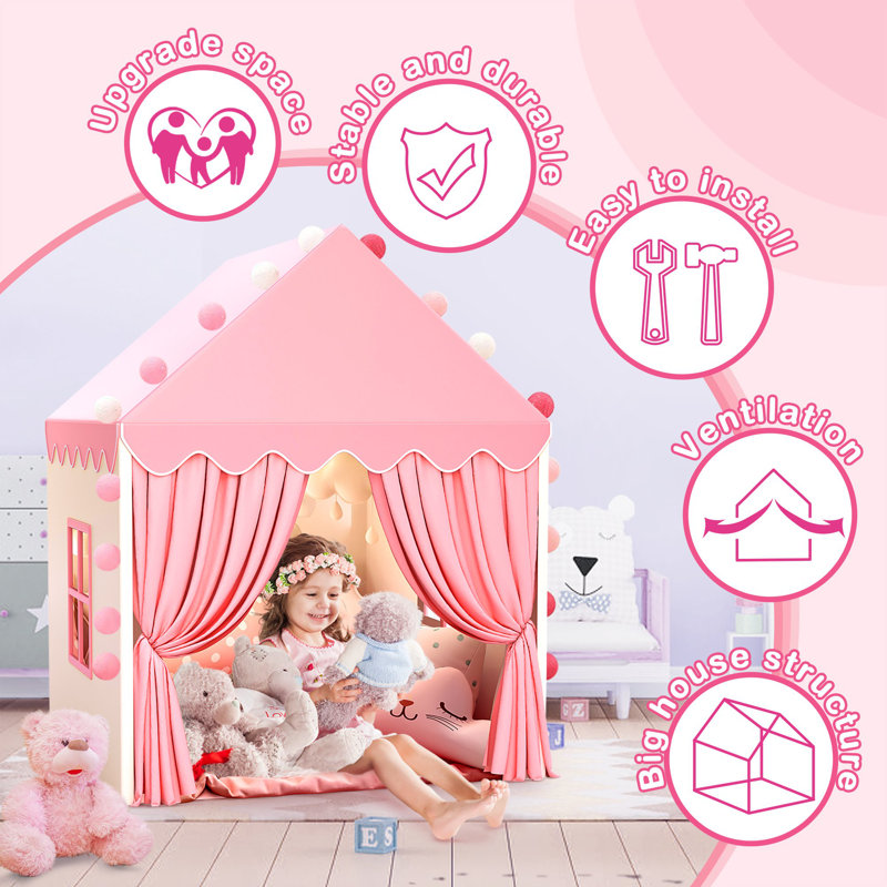 Princess Castle Pink Canvas Indoor Play Tent for Kids