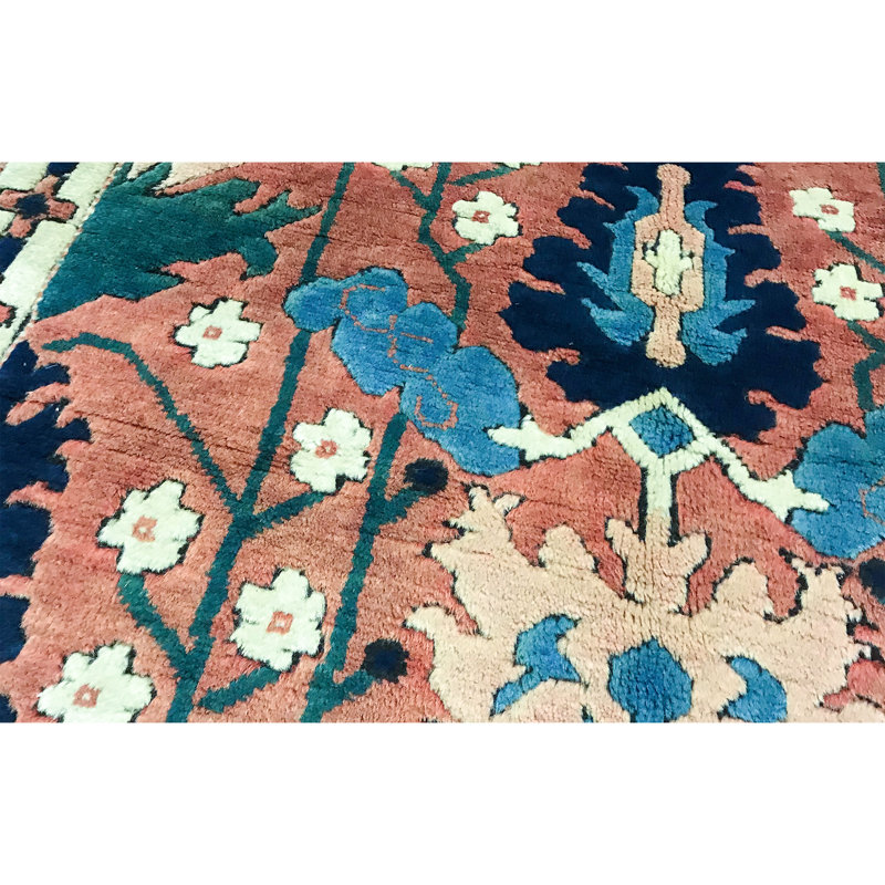 Hand-Knotted High-Quality Rust and Green Area Rug