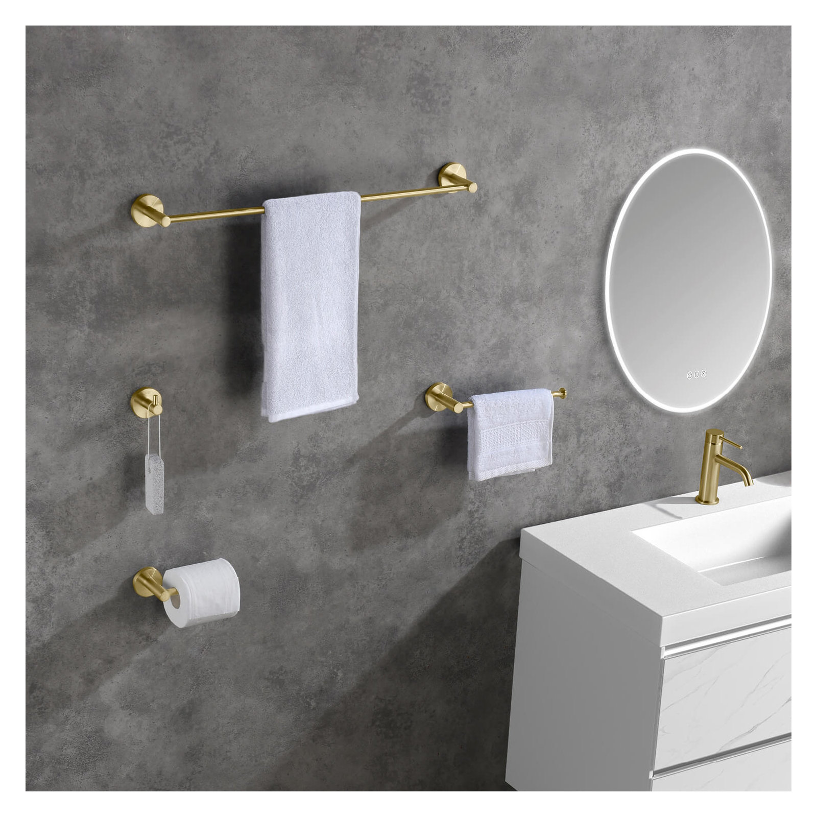 4 - Piece Bathroom Hardware Set, Brush Gold