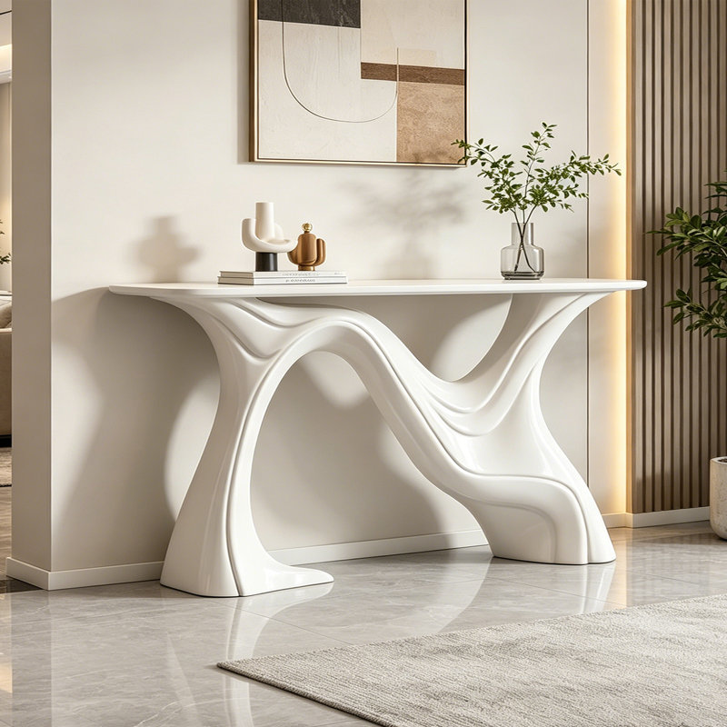 Console Modern Light Luxury, Blanc, White, White, 33.5" H x 59.1" W x 11.8" D