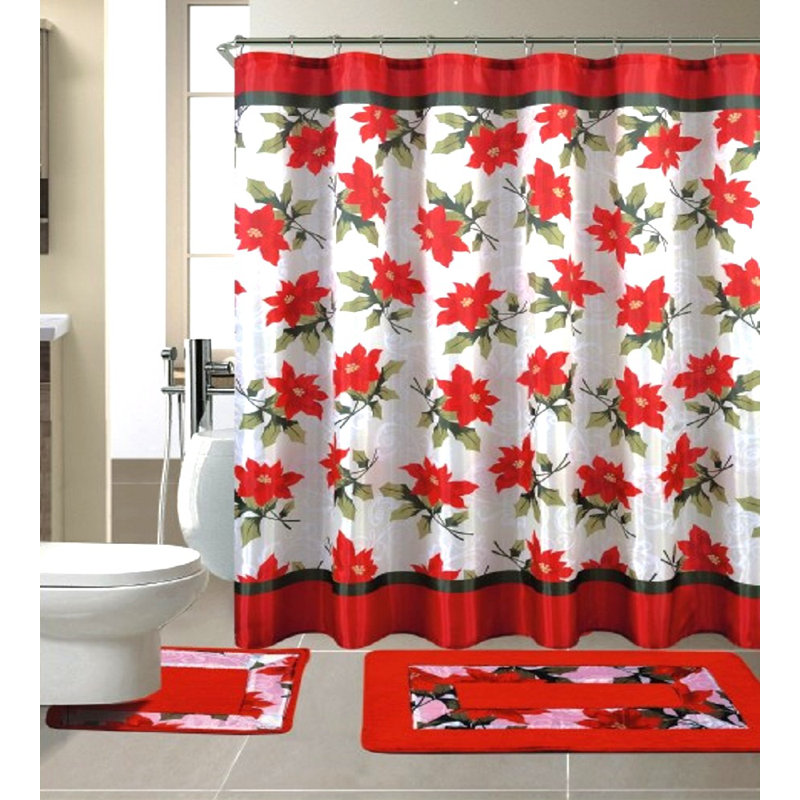 Floral Shower Curtain with Hooks Included