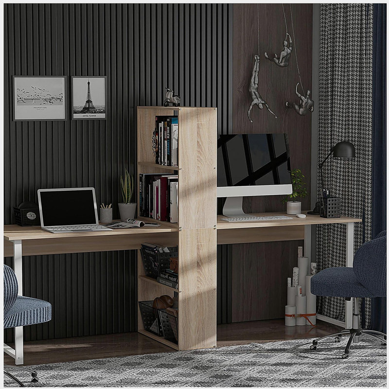 Bureau pour ordinateur double 88 pouces avec tablettes de rangement double