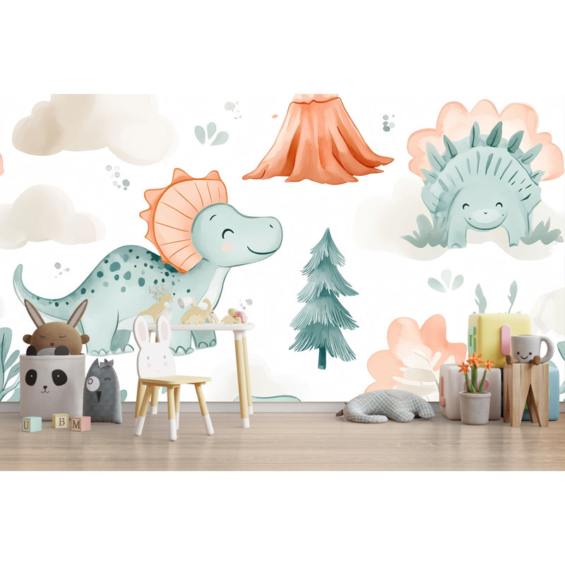 Dessin de dinosaure - Papier peint mignon pour chambre d'enfant et chambre de bébé, L 100 po x l 70 po