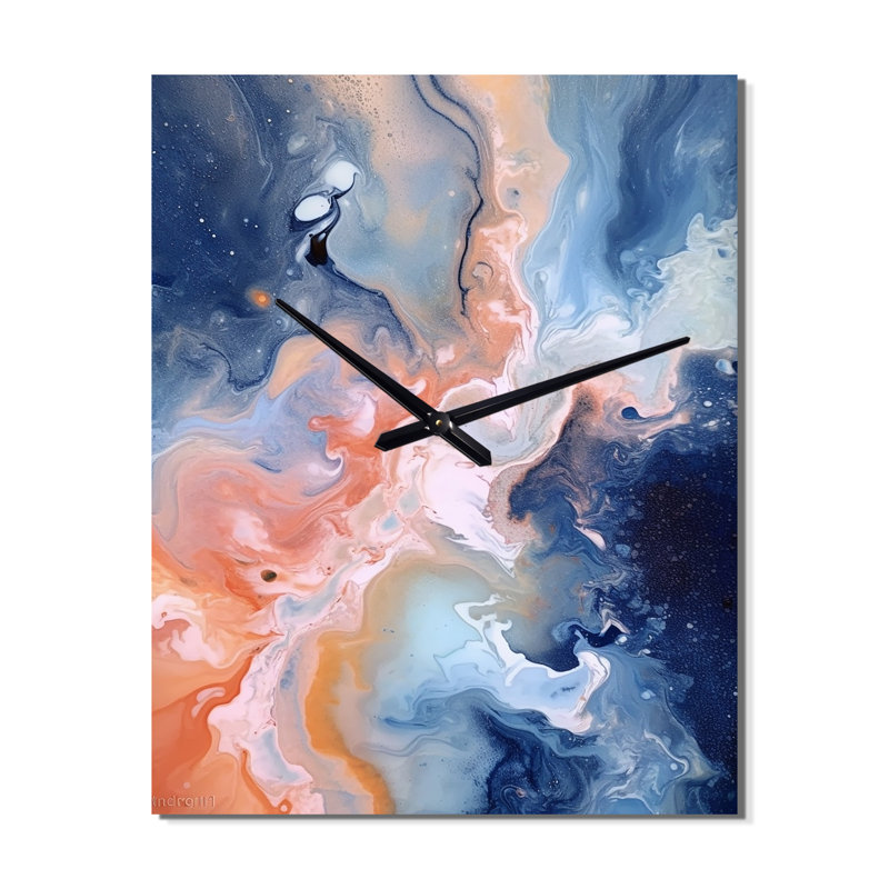 Horloge murale surdimensionnée en marbre bleu et beige VI - Fractals, Petit