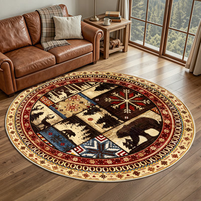 Tapis rond rond lavable antidérapant brun