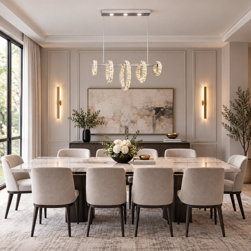 8-Light Chrome LED Chandelier With Clear Crystals