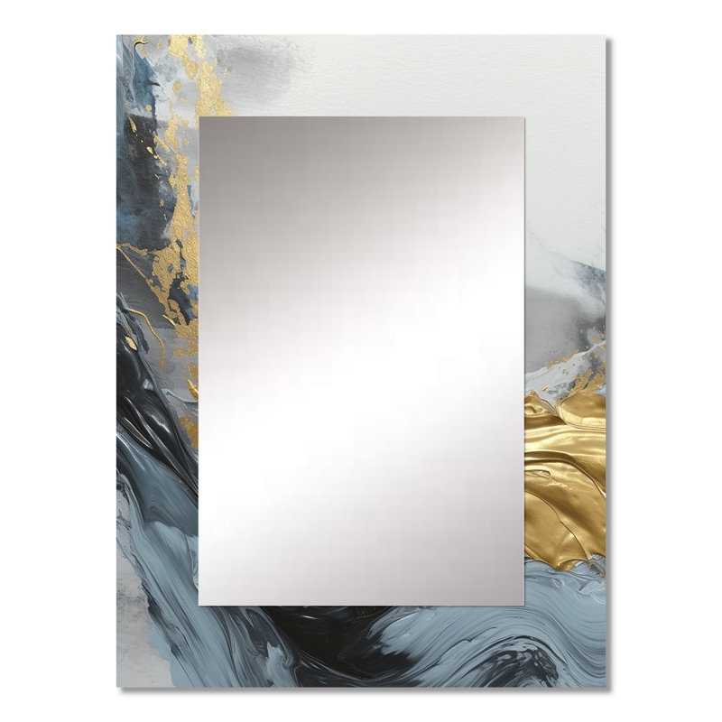 Grey And Gold Contemplative Abstraction - Marble Large Wall Mirror, Gray Decorative Mirror, Printed Metal Art, 32" x 24"