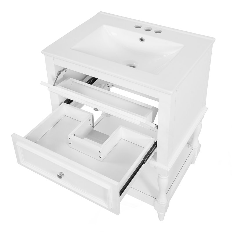 Meuble-lavabo de salle de bain 24 po avec lavabo en céramique, Blanc