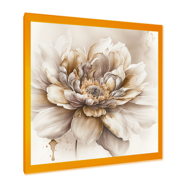 Blooming Beige Floral Design V - Art mural sur toile florale, H 36 po x l 36 po x P 1,5 po, Cadre doré