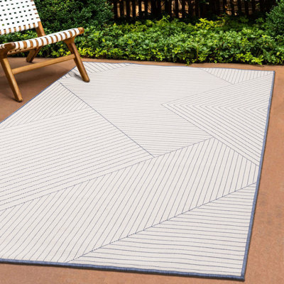 Tapis rayé bleu intérieur / extérieur scandinave