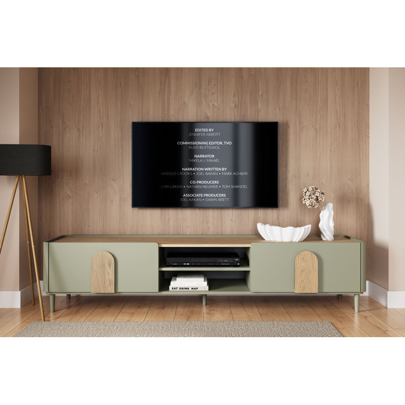 Sadeen Tv Stand With Legs, Green/Brown, 48 cm H x 220 cm H x 48 cm D