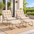 Méridienne de patio avec repose-pieds, ensemble de 2 fauteuils d'extérieur avec coussins épais
