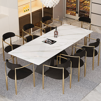Chinguun 9 - Piece Dining Table Set With 94.5'' Extendable Sintered Stone Dining Table And 8 Fabric Chairs