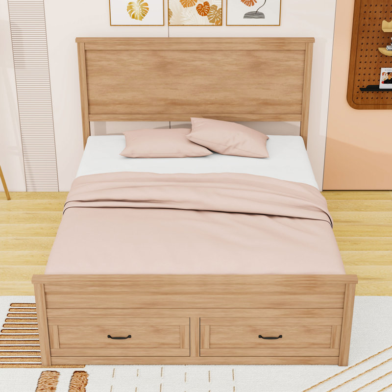 Grand lit plateforme en bois avec six tiroirs et tête de lit, Dérive en mer