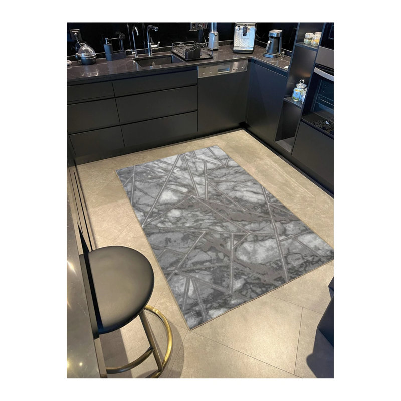 Cross Gray Themed Woven Base Carpet And Washable Carpet, Rectangle 4'8" x 6'7"