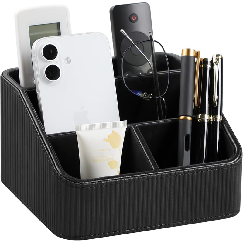 Organiseur de bureau et de table de chevet multi-compartiments en cuir PU, rangement décoratif pour télécommandes, articles de papeterie et petits accessoires