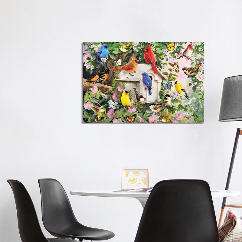 Birds At Birdhouse - Wrapped Canvas Painting, 101.6 cm H x 66.04 cm W x 3.175 cm D